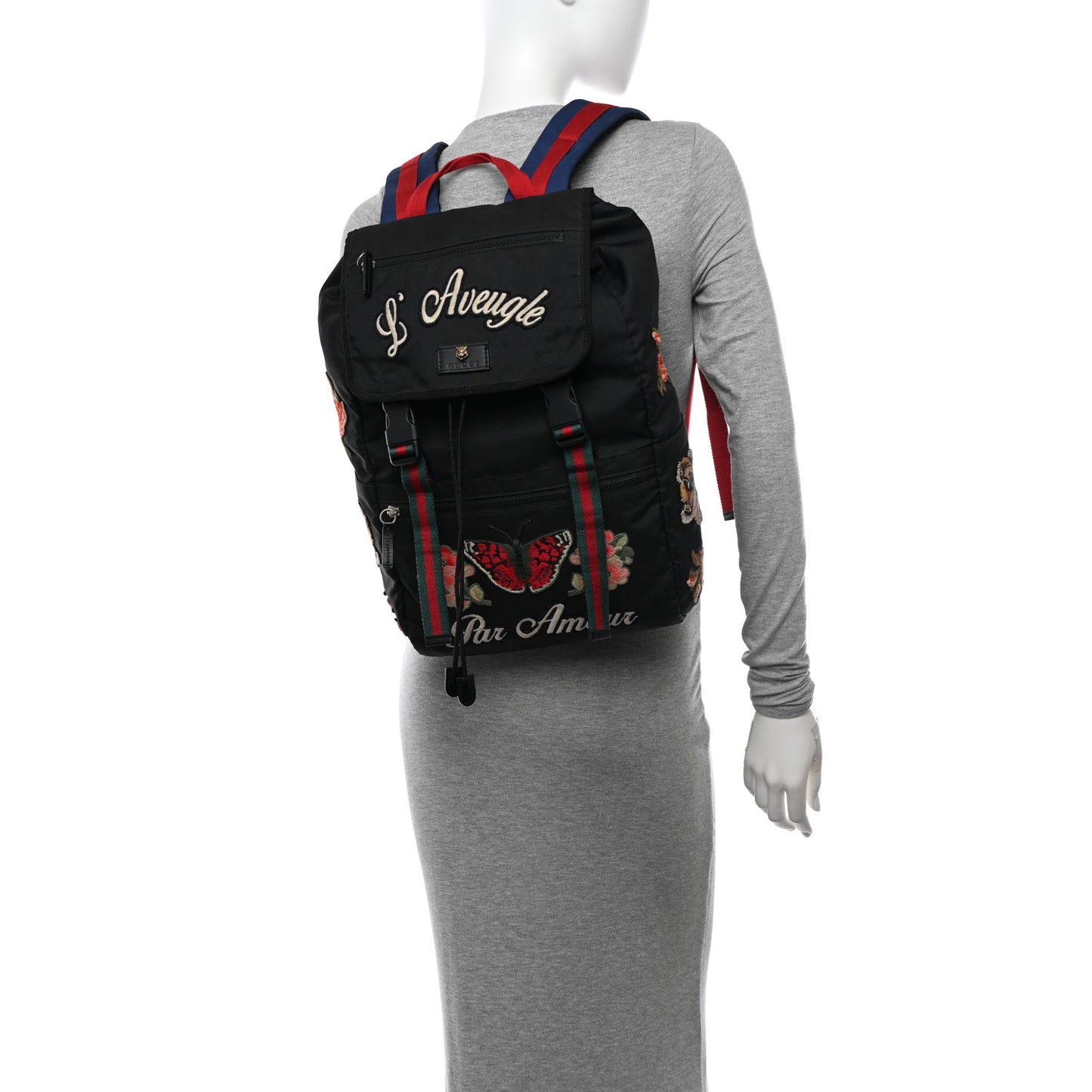 Techno Canvas Web L'Aveugle Par Amour Embroidered Double Buckle Backpack Black