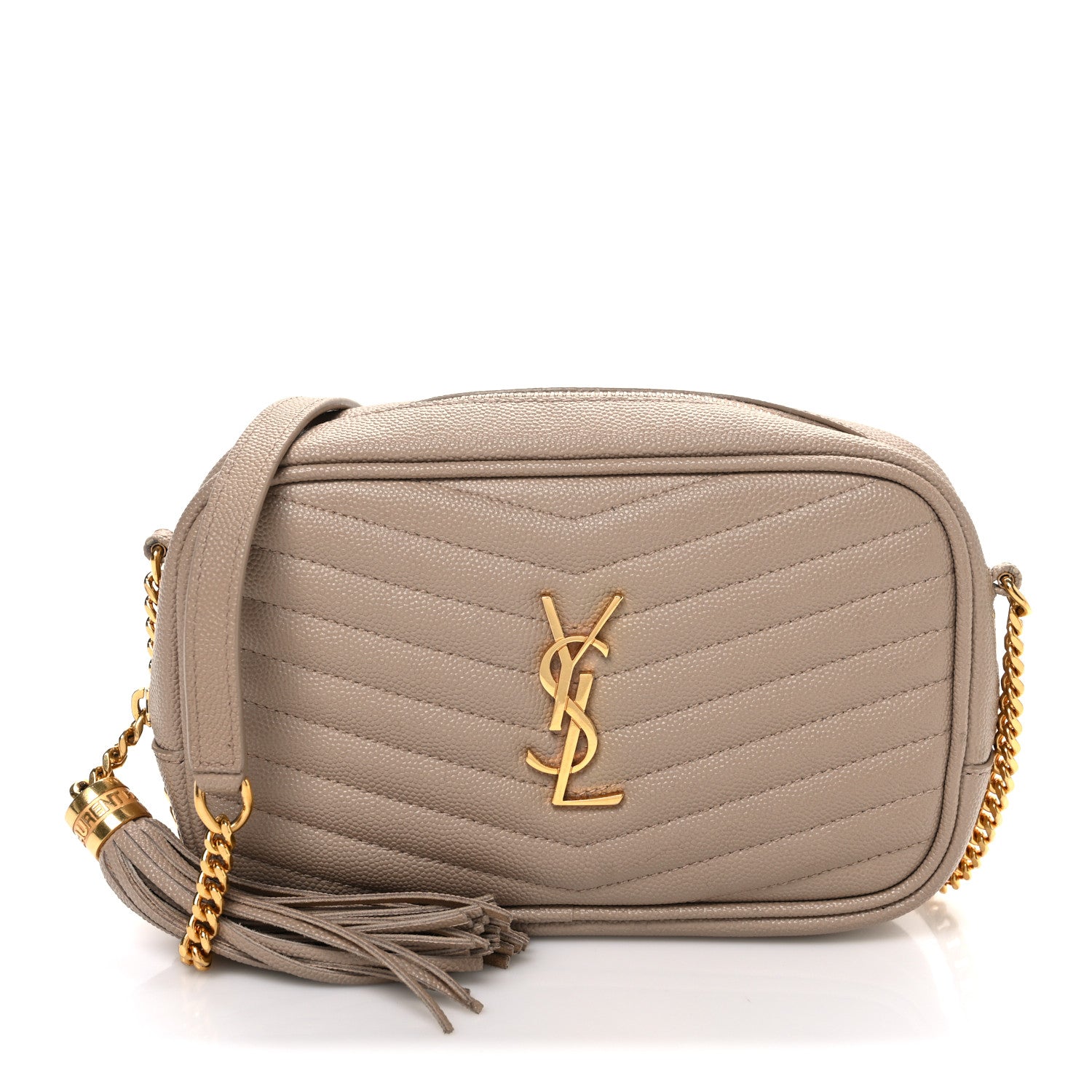 Saint Laurent Grain De Poudre Matelasse Monogram Mini Lou Camera Bag Dark Beige 1 of 11