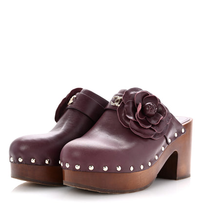 Chanel Calfskin Camellia Clogs 40 Dark Purple 4 of 12