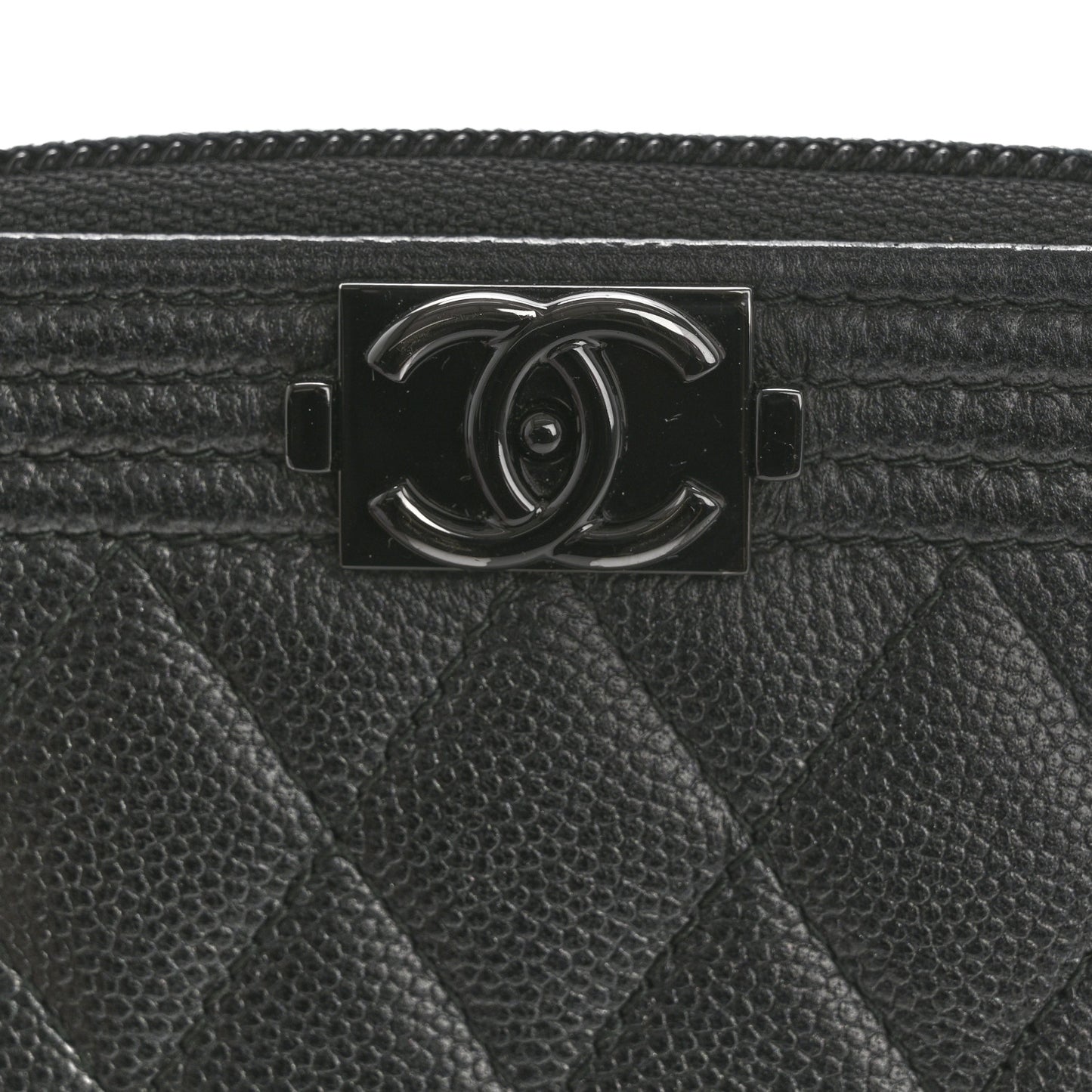 Caviar Quilted Boy Zip Around Coin Purse Wallet So Black