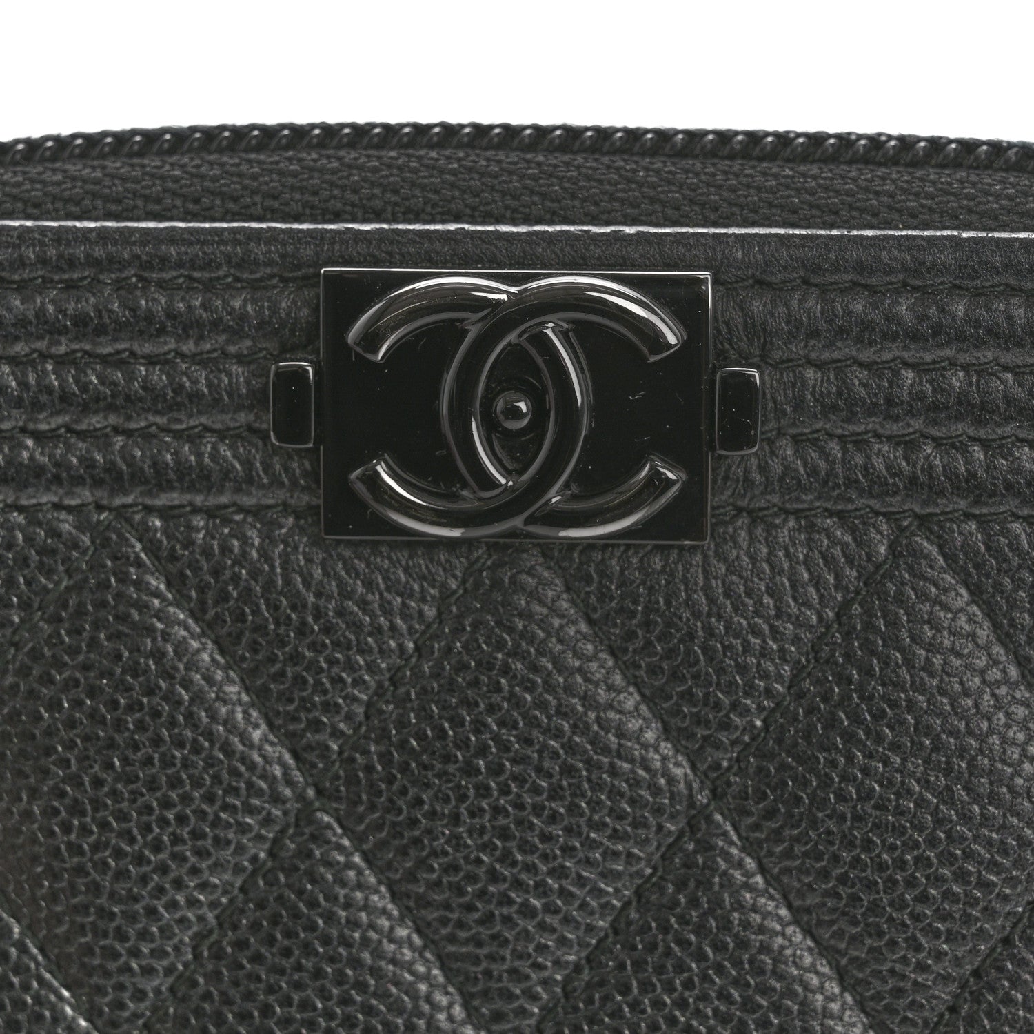 Chanel Caviar Quilted Boy Zip Around Coin Purse Wallet So Black 8 of 10