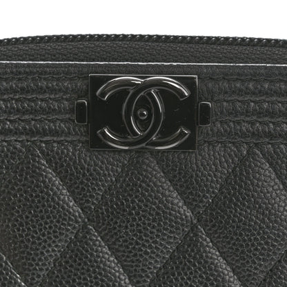 Chanel Caviar Quilted Boy Zip Around Coin Purse Wallet So Black 8 of 10