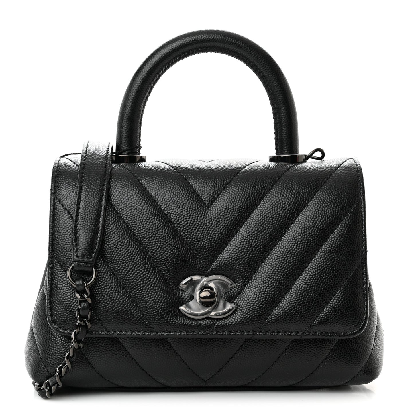 Caviar Chevron Quilted Extra Mini Coco Handle Flap So Black