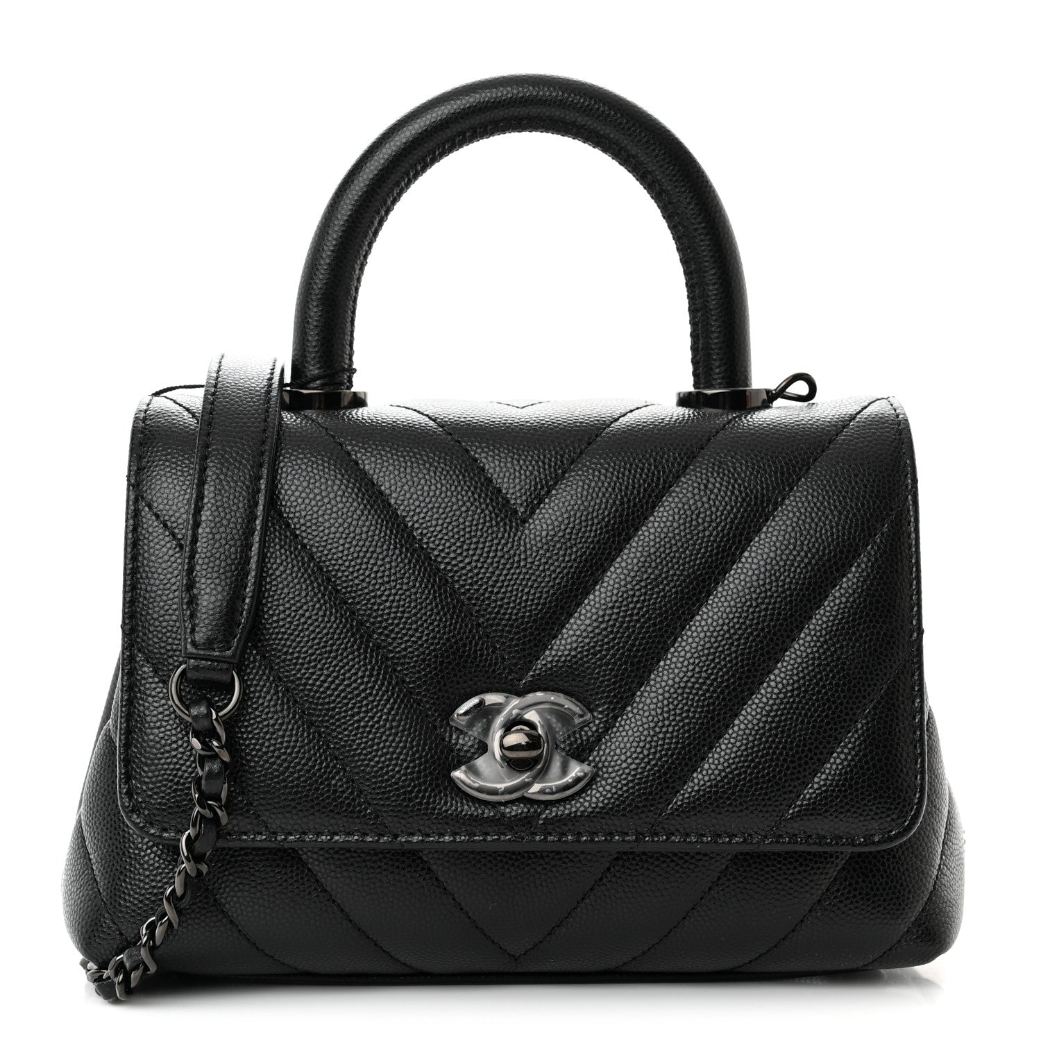 Chanel Caviar Chevron Quilted Extra Mini Coco Handle Flap So Black 1 of 11