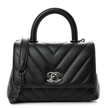 Chanel Caviar Chevron Quilted Extra Mini Coco Handle Flap So Black 1 of 11