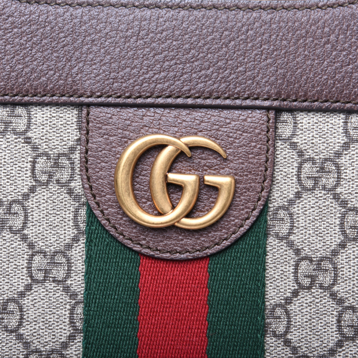 Gucci GG Supreme Monogram Textured Calfskin Web Medium Ophidia Slip Handle Tote Beige Ebony New Acero 10 of 12