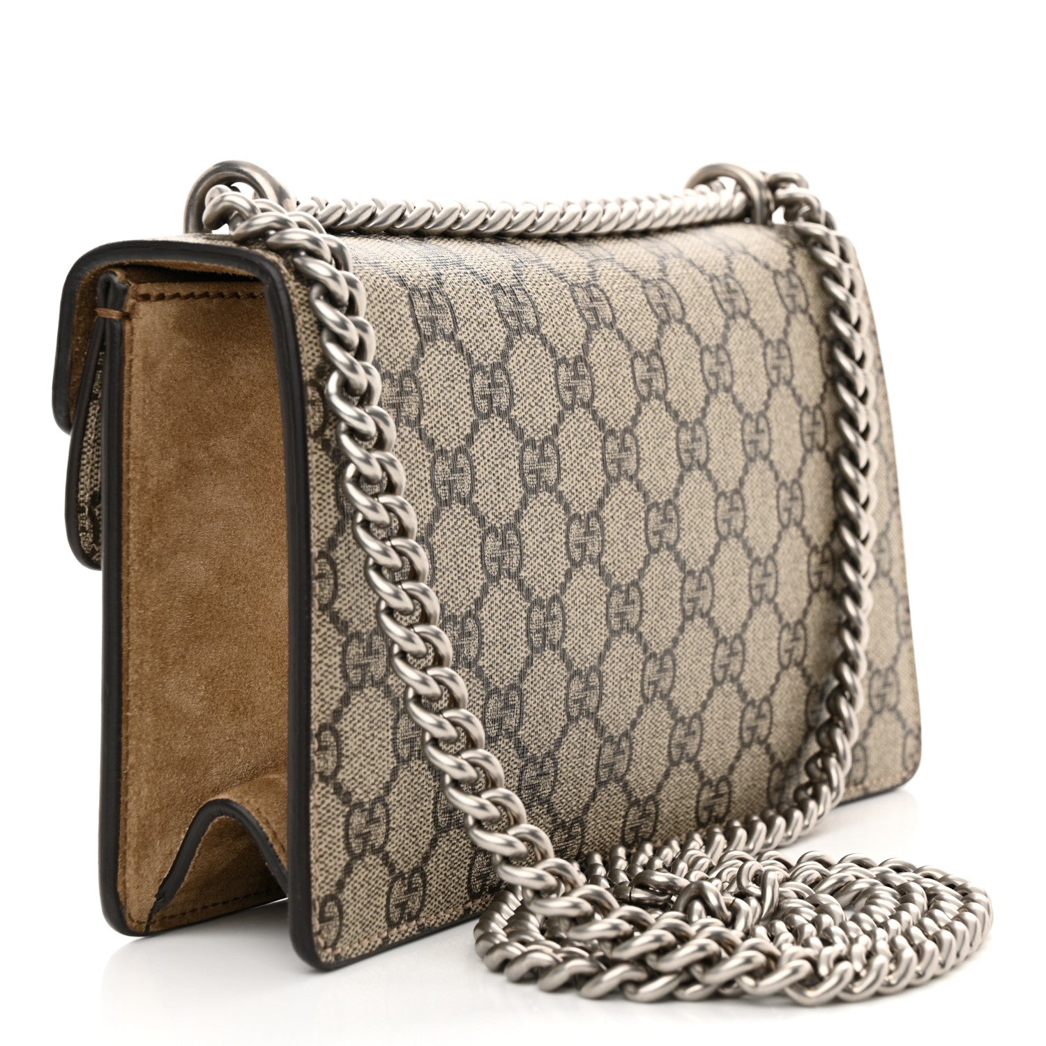 Gucci GG Supreme Monogram Suede Crystal Small Dionysus Shoulder Bag Beige Ebony Taupe 3 of 12