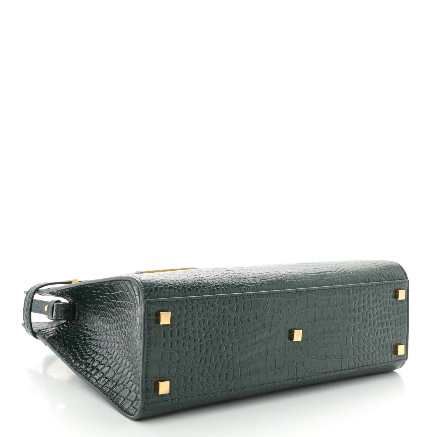 Saint Laurent Shiny Calfskin Crocodile Embossed Small Manhattan Shopper Tote Green 4 of 9