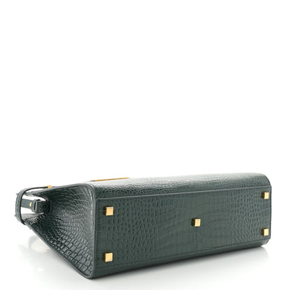 Saint Laurent Shiny Calfskin Crocodile Embossed Small Manhattan Shopper Tote Green 4 of 9