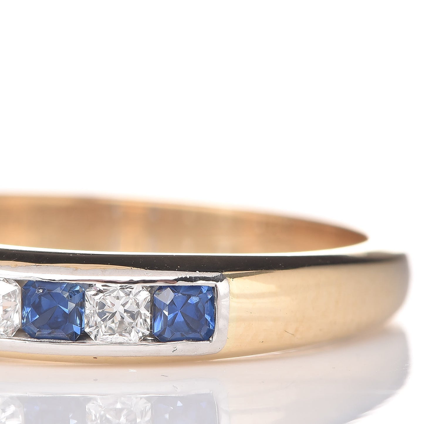 18K Yellow Gold Platinum Diamond Blue Sapphire 4mm Lucida Band Ring 52 6