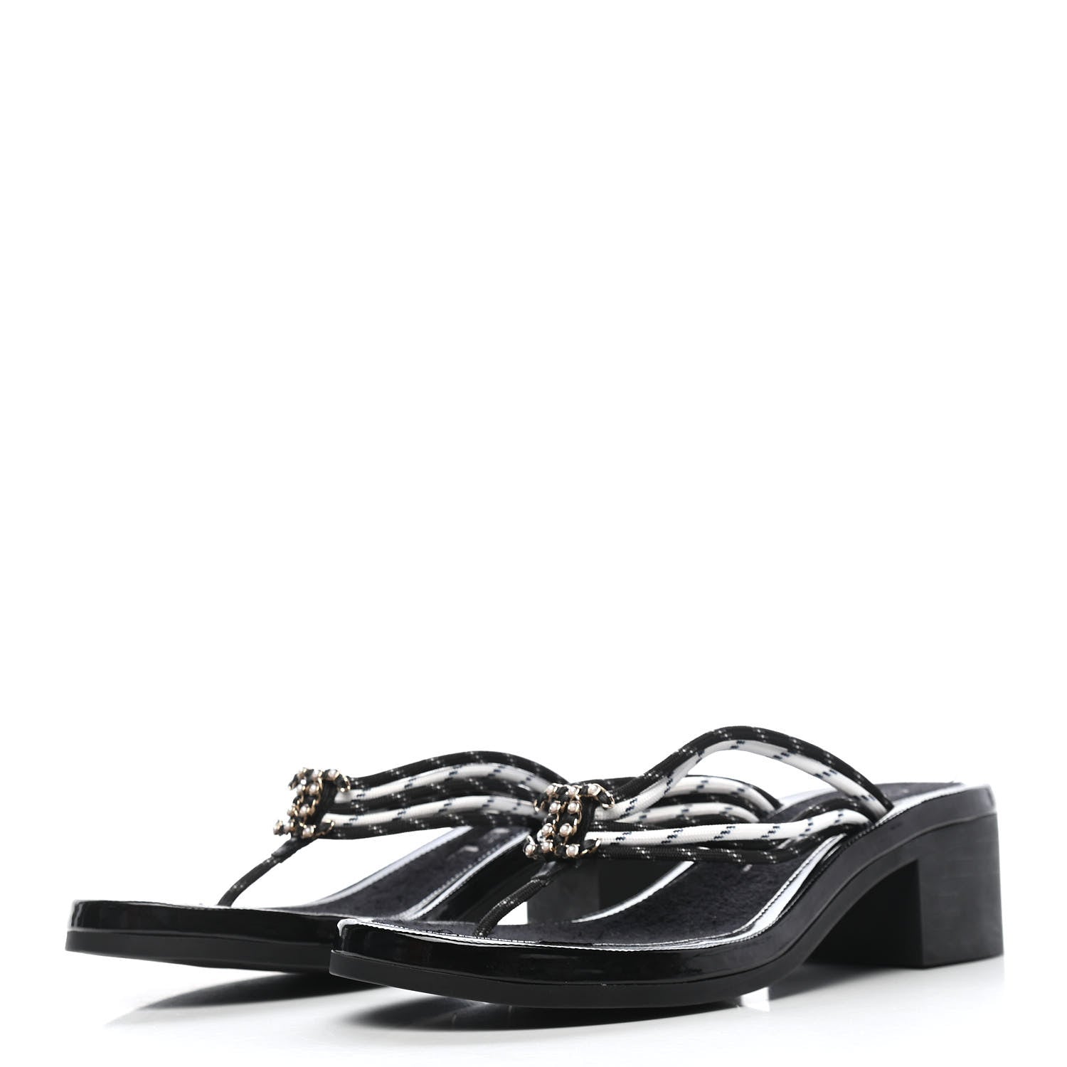 Chanel Cord CC Chain Thong Sandals 35 Black 3 of 7