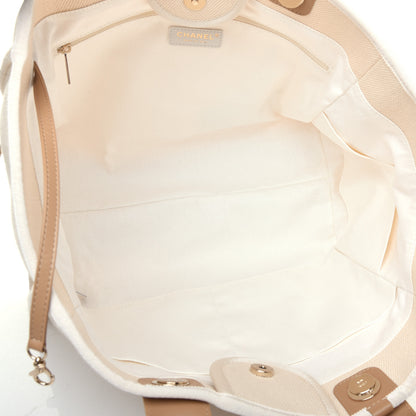 Chanel Canvas Pearl Medium Deauville Tote Ecru Beige 5 of 11