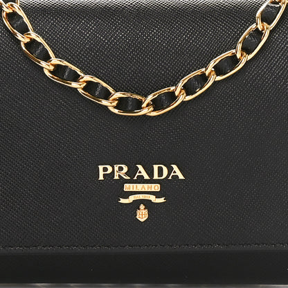 Prada Saffiano Metal Oro Chain Wallet Black 7 of 10