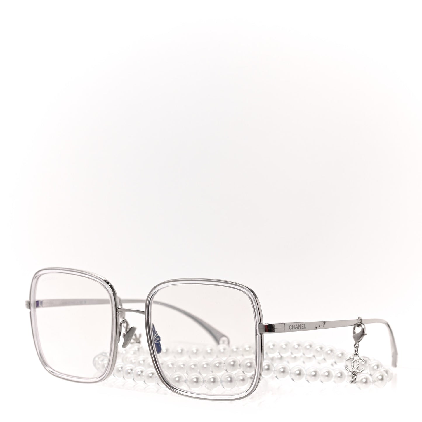 Metal Removable Pearl Chain Square Eyeglasses 2195-S Silver