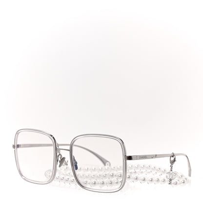 Chanel Metal Removable Pearl Chain Square Eyeglasses 2195-S Silver 1 of 6