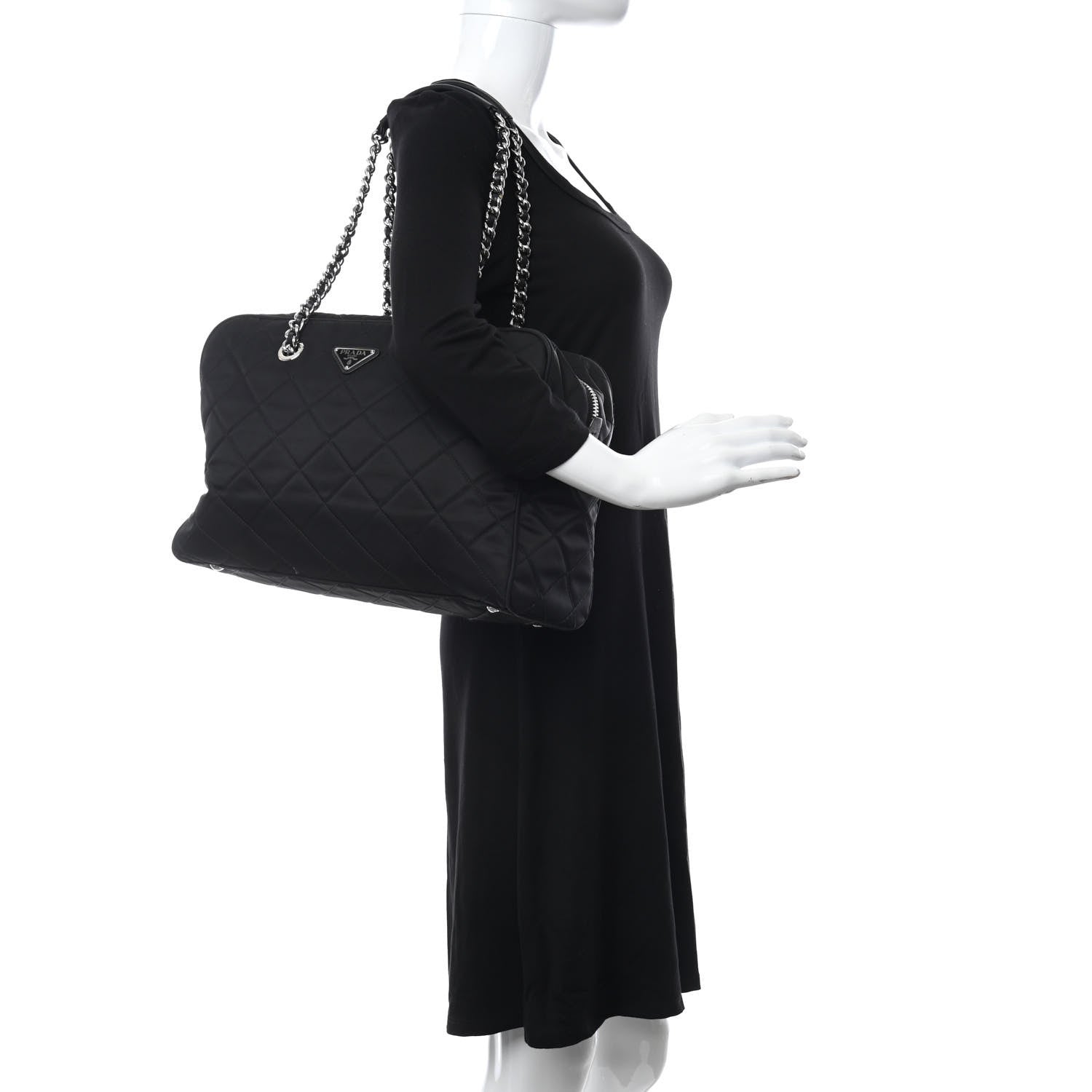 Prada Nylon Tessuto Impuntu Quilted Large Shoulder Bag Black 2 of 12