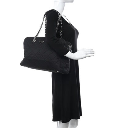 Prada Nylon Tessuto Impuntu Quilted Large Shoulder Bag Black 2 of 12