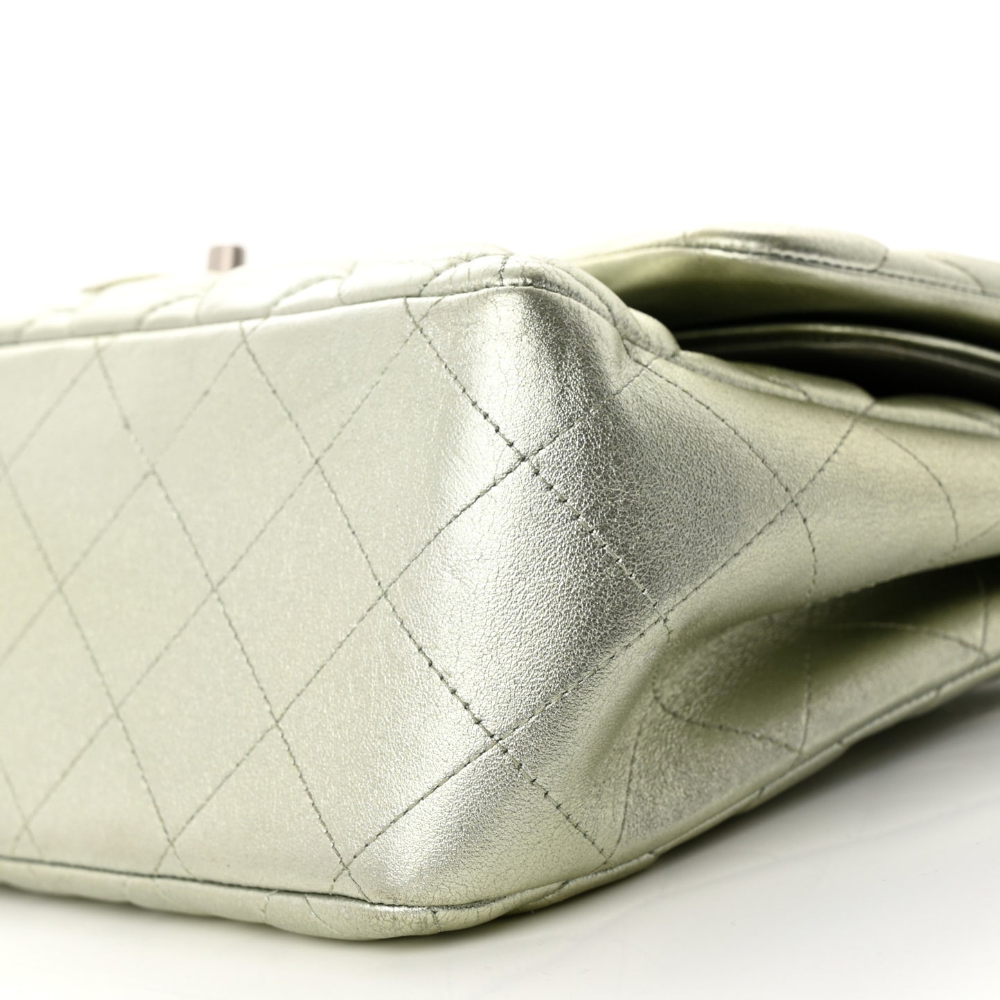Metallic Lambskin Quilted Jumbo Double Flap Green