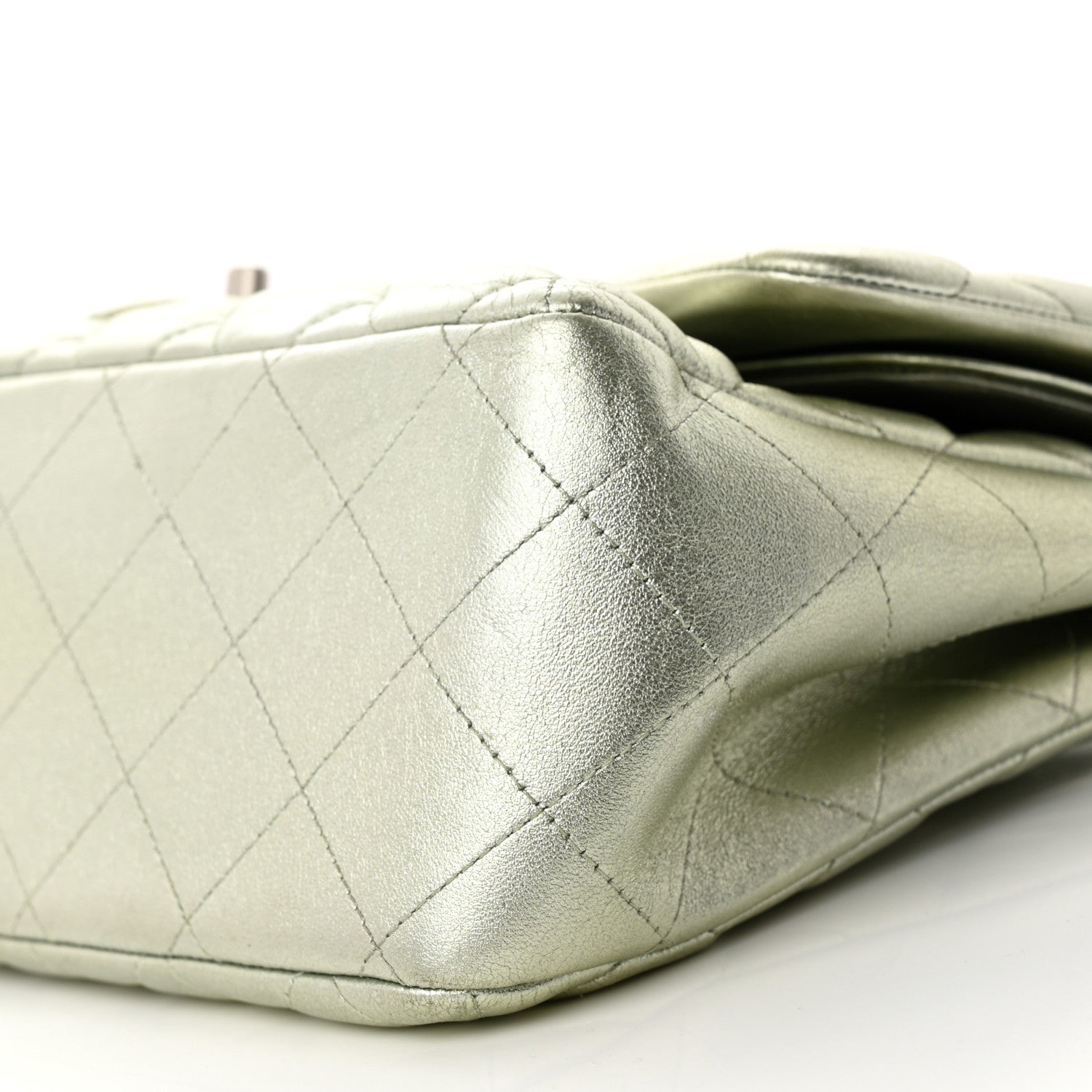 Chanel Metallic Lambskin Quilted Jumbo Double Flap Green 10 of 14