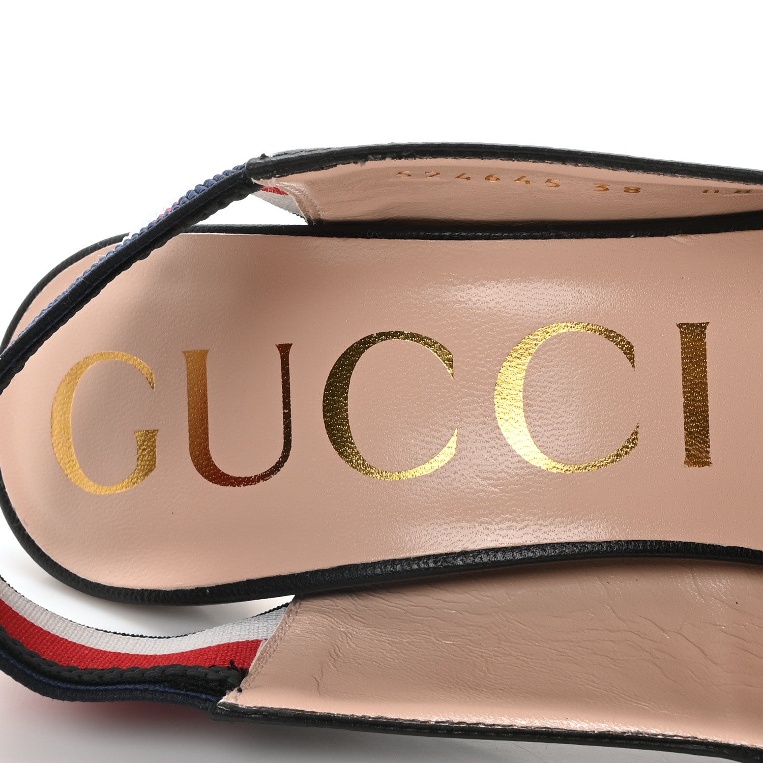 Gucci Malaga Kid Web Sylvie High Heel Slingback Pumps 38 Black 8 of 9