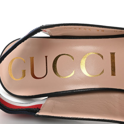 Gucci Malaga Kid Web Sylvie High Heel Slingback Pumps 38 Black 8 of 9