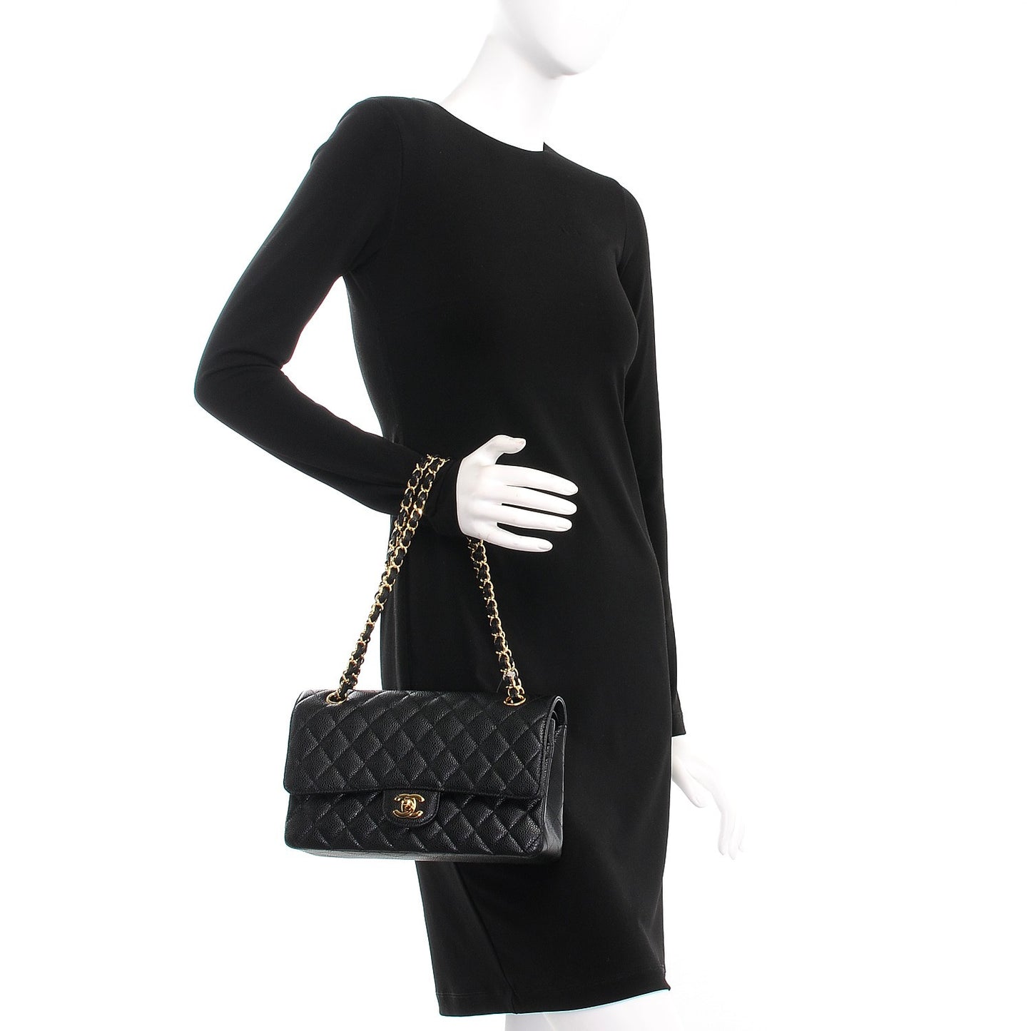 Caviar Quilted Medium Double Flap Black