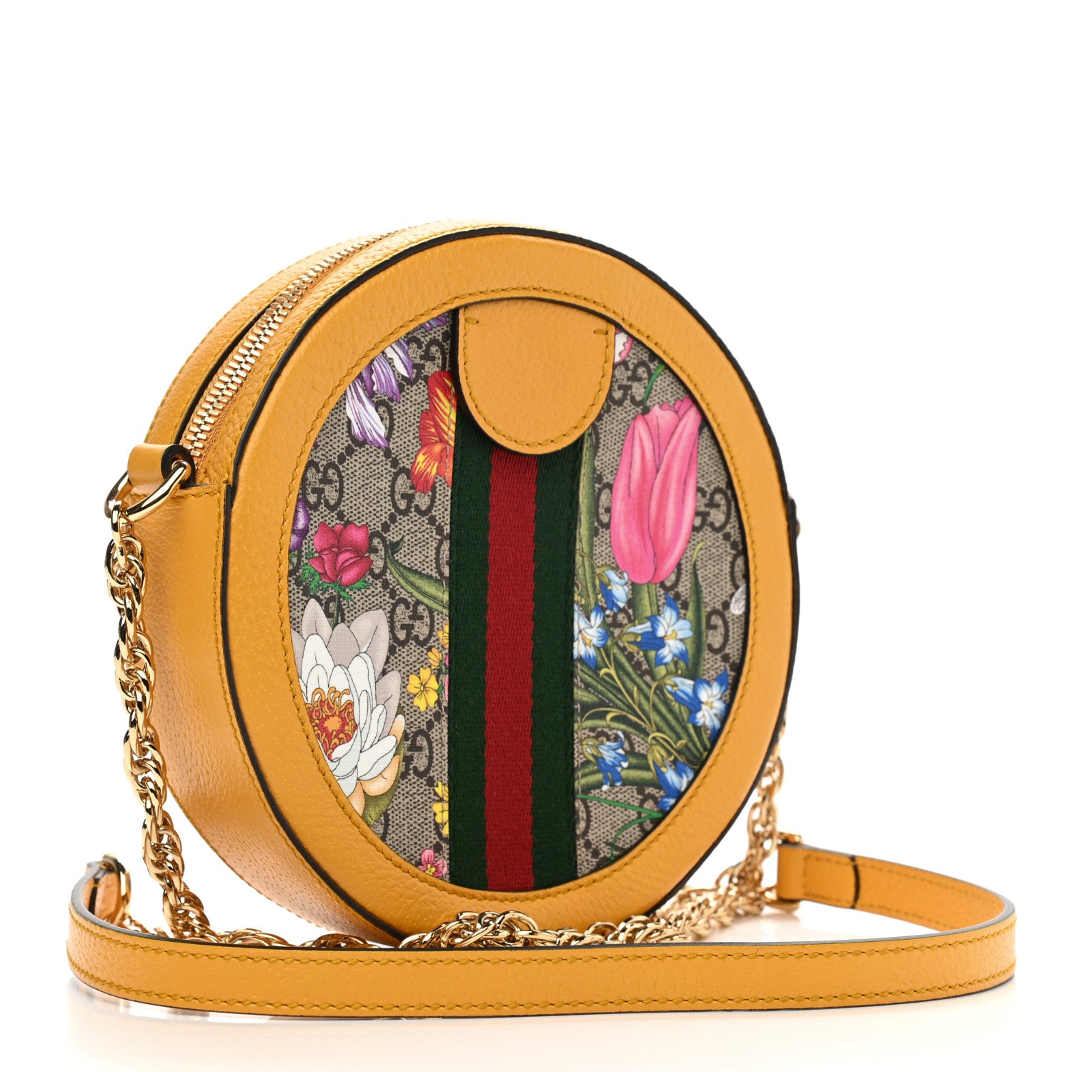 Gucci GG Supreme Monogram Flora Web Mini Ophidia Round Shoulder Bag Beige Multicolor Crop 3 of 11