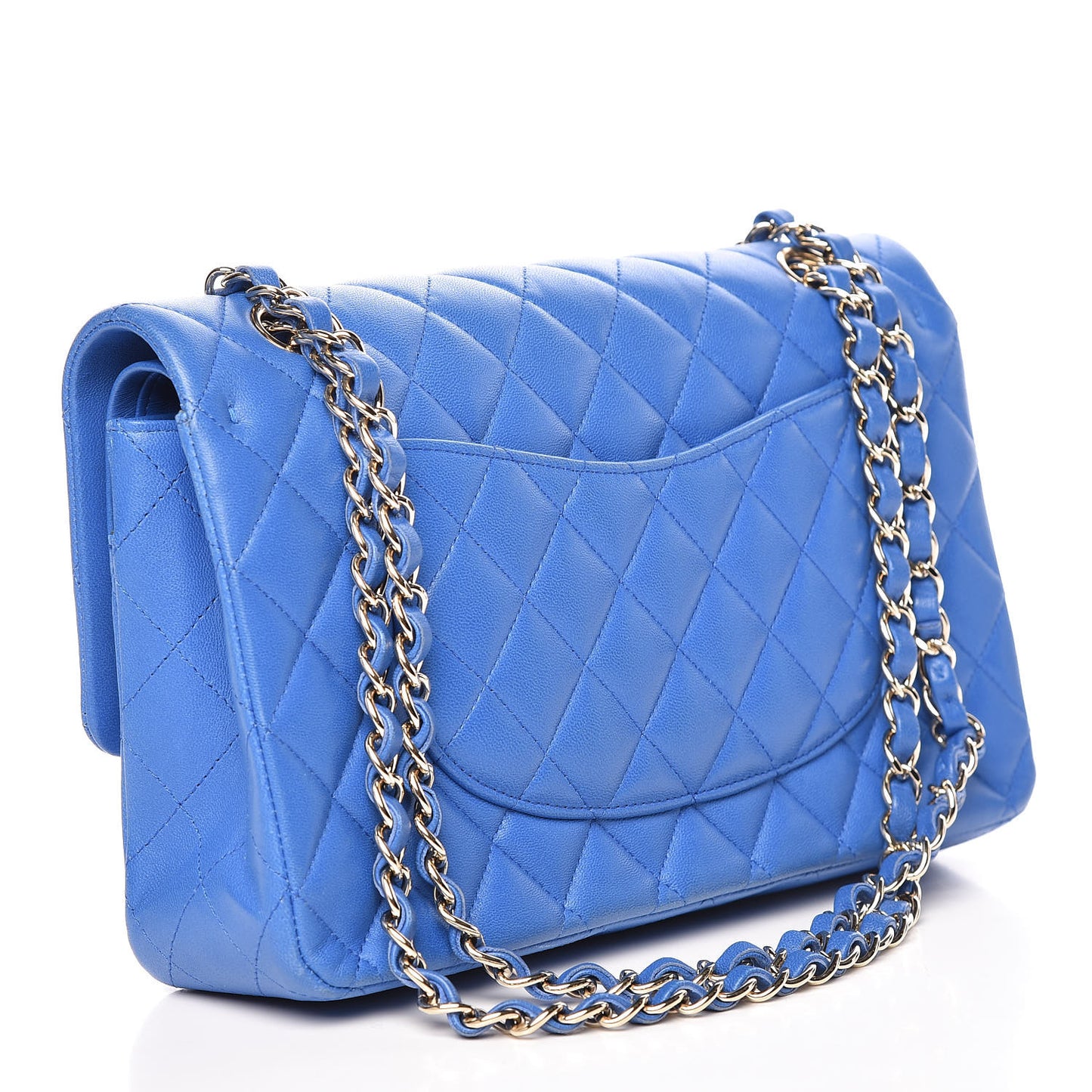Lambskin Quilted Medium Double Flap Blue
