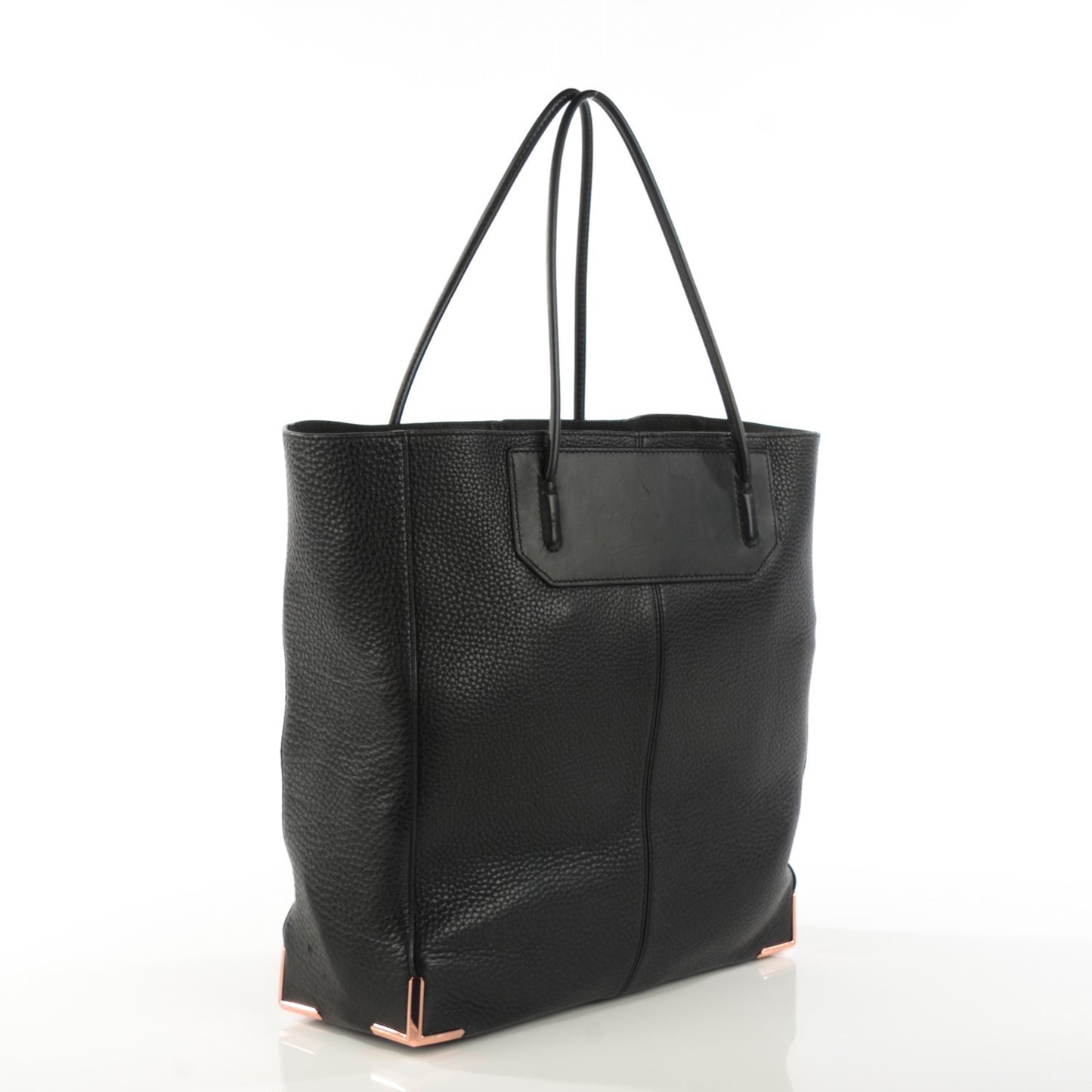 Pebbled Calfskin Prisma Skeletal Tote Black Rose Gold Hardware