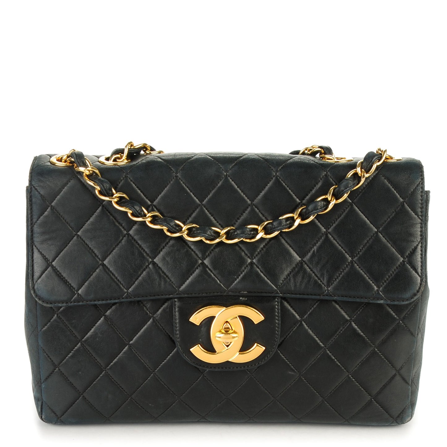 Lambskin Quilted XL Jumbo Single Flap Black
