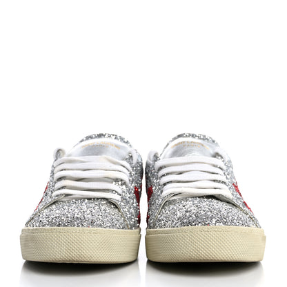 Saint Laurent Calfskin Glitter Star Court Sneakers 40 Silver Red 3 of 13