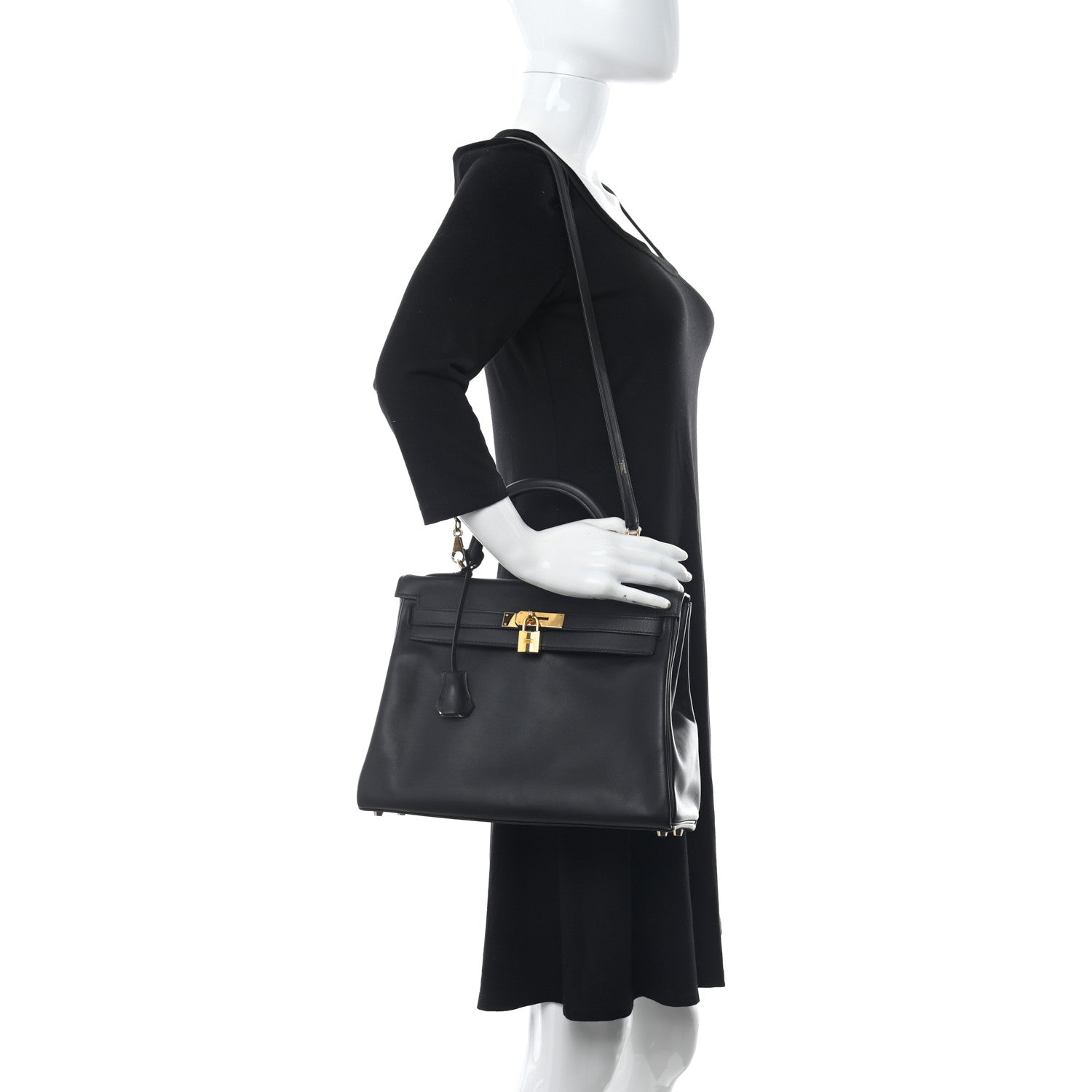 Hermes Swift Horseshoe Kelly Retourne 32 Black Gris Mouette 2 of 16