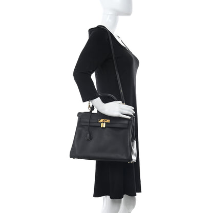Hermes Swift Horseshoe Kelly Retourne 32 Black Gris Mouette 2 of 16
