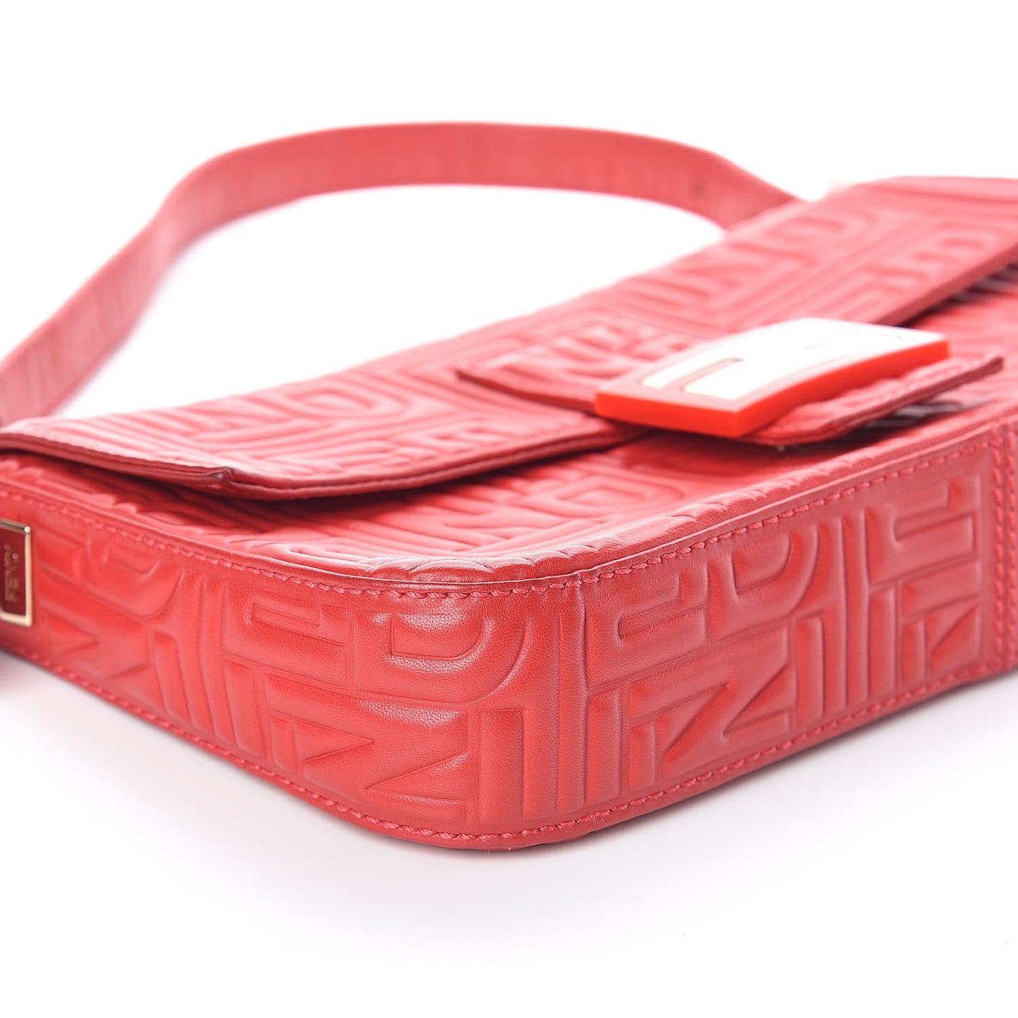 Nappa Logo Embossed Baguette Red