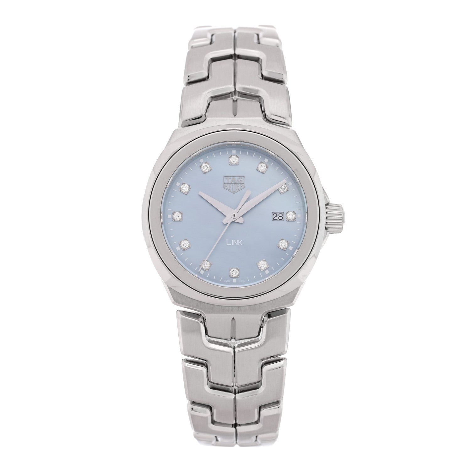 Tag Heuer Stainless Steel Diamond Blue Mother of Pearl 29mm Link Quartz Watch WBC1313 1 of 5