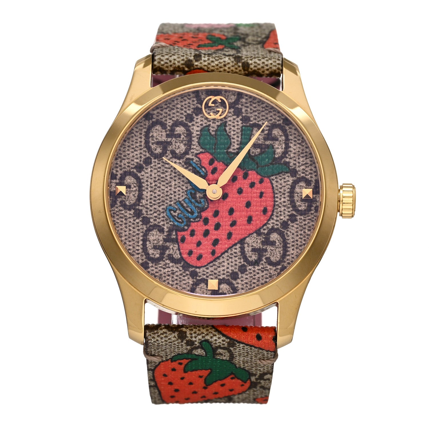 Gucci Stainless Steel Canvas 38mm G-Timeless GG Supreme Strawberry Quartz Watch Brown 1 of 4