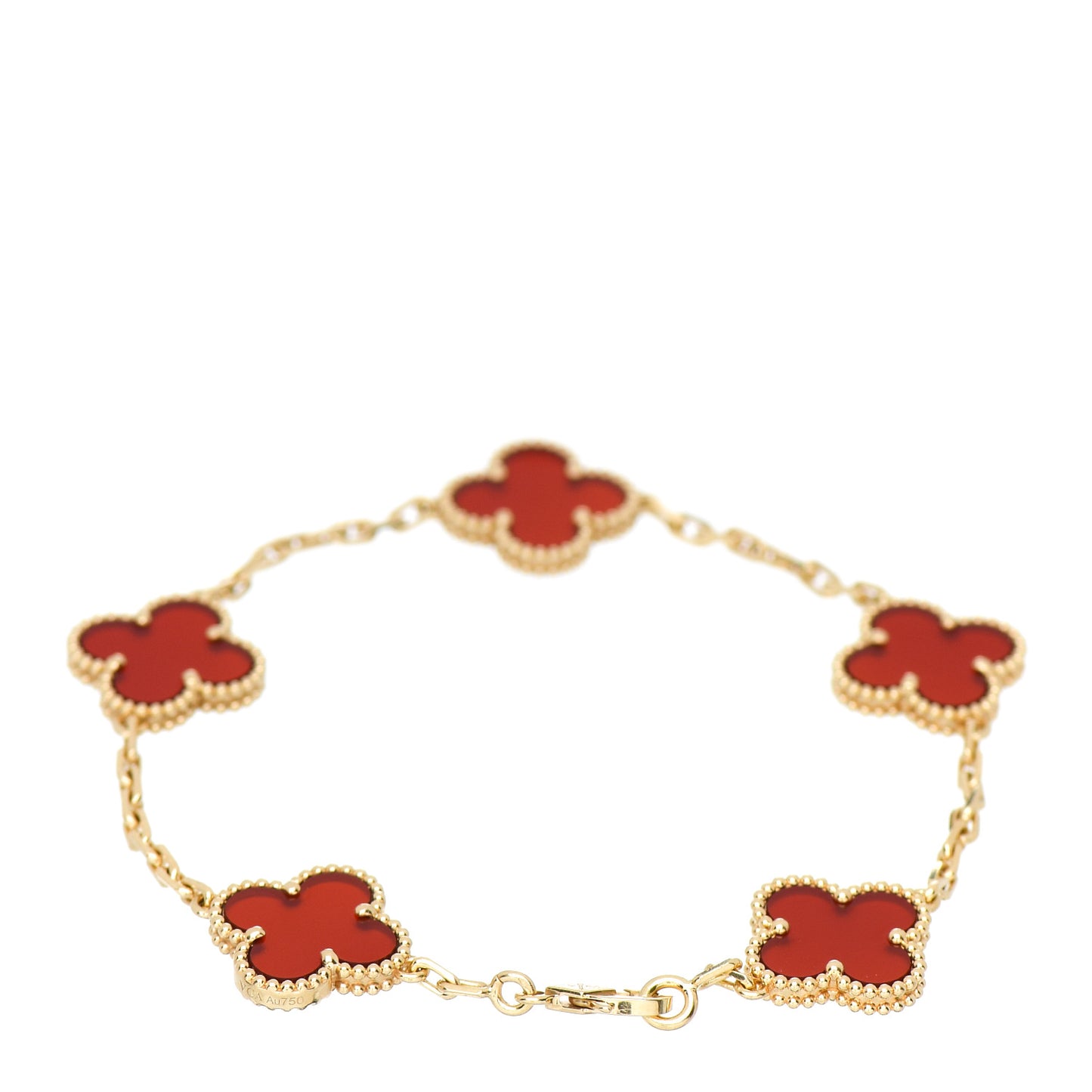18K Yellow Gold Carnelian 5 Motifs Vintage Alhambra Bracelet