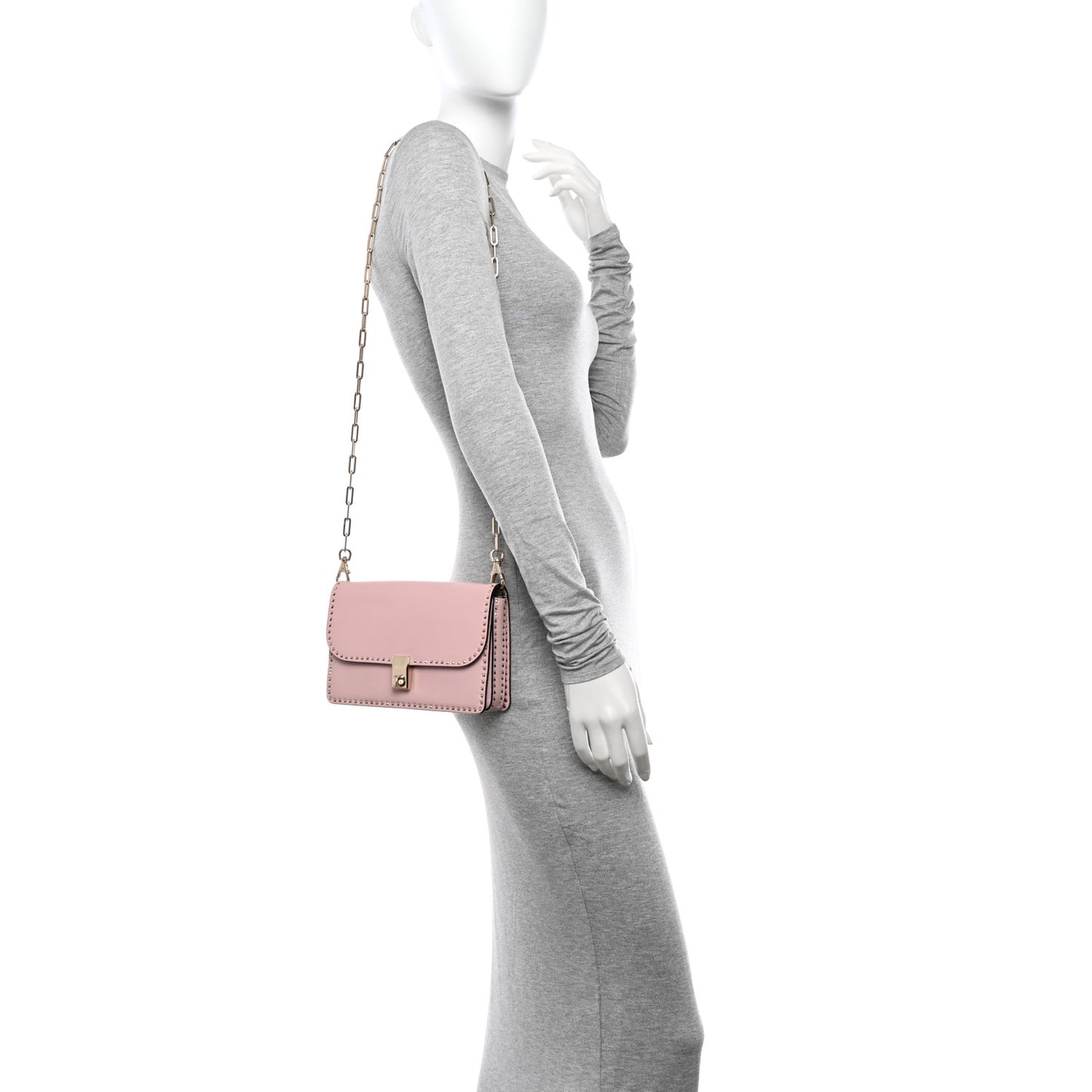 Vitello Rockstud Cabana Shoulder Bag Water Rose