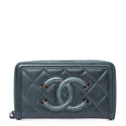 Chanel Iridescent Caviar Quilted Medium Filigree Zip Around Wallet Dark Turquoise 1 of 9