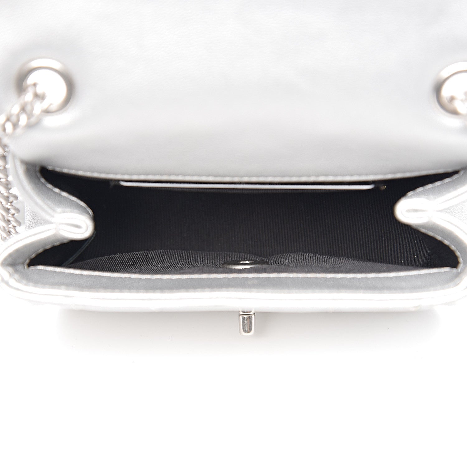 Chanel Metallic Lambskin Chevron Quilted Studded Mini Flap Silver 4 of 10