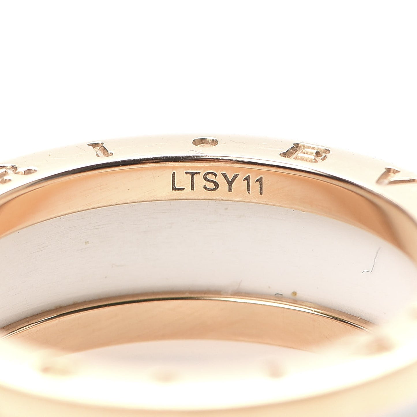 18K Rose Gold White Ceramic B.Zero1 Two-Band Ring 59 8.75