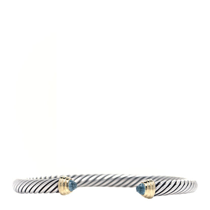 David Yurman Sterling Silver 14K Yellow Gold Blue Topaz 5mm Cable Classics Petite Color Bracelet 1 of 4
