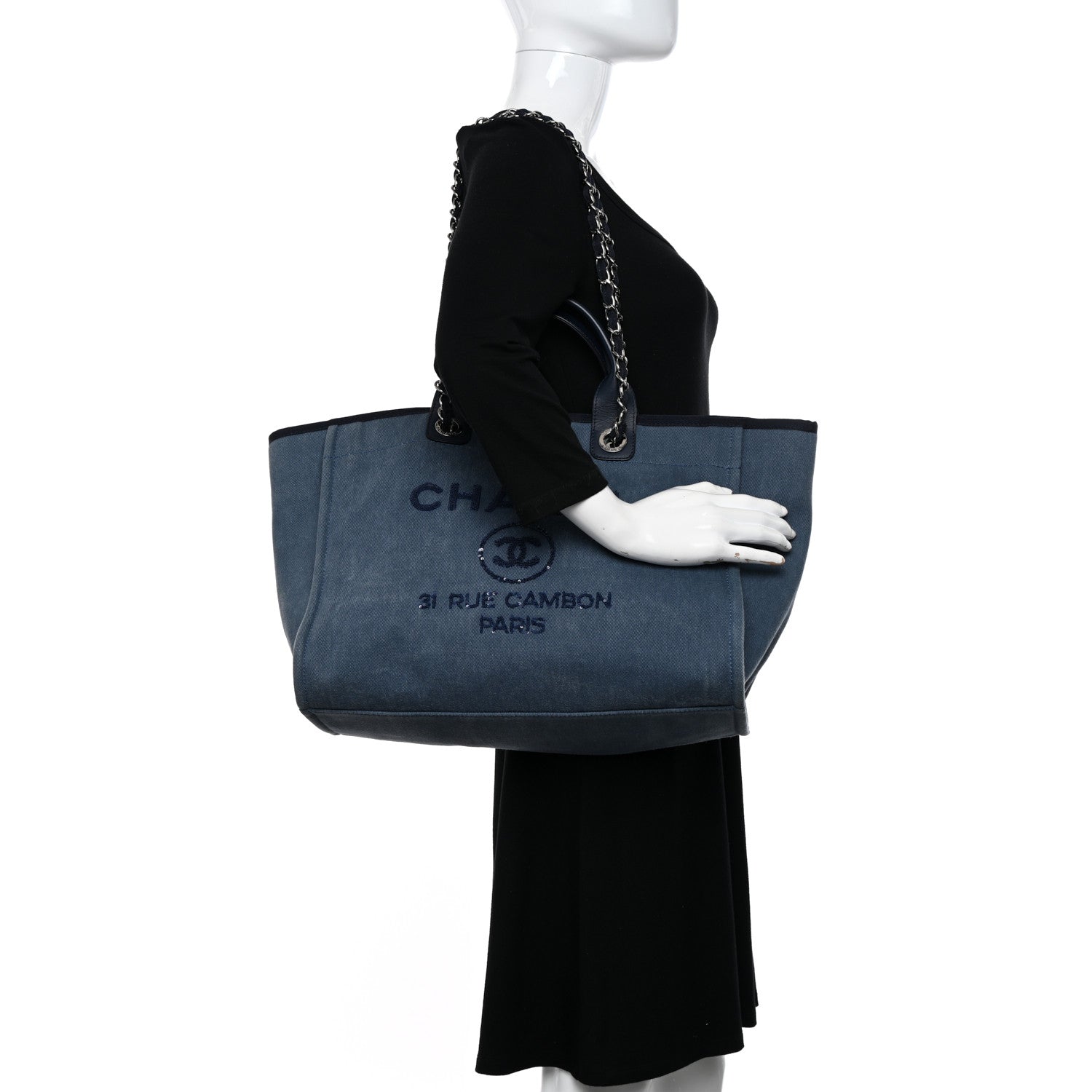 Chanel Canvas Sequin Medium Deauville Tote Navy 2 of 11