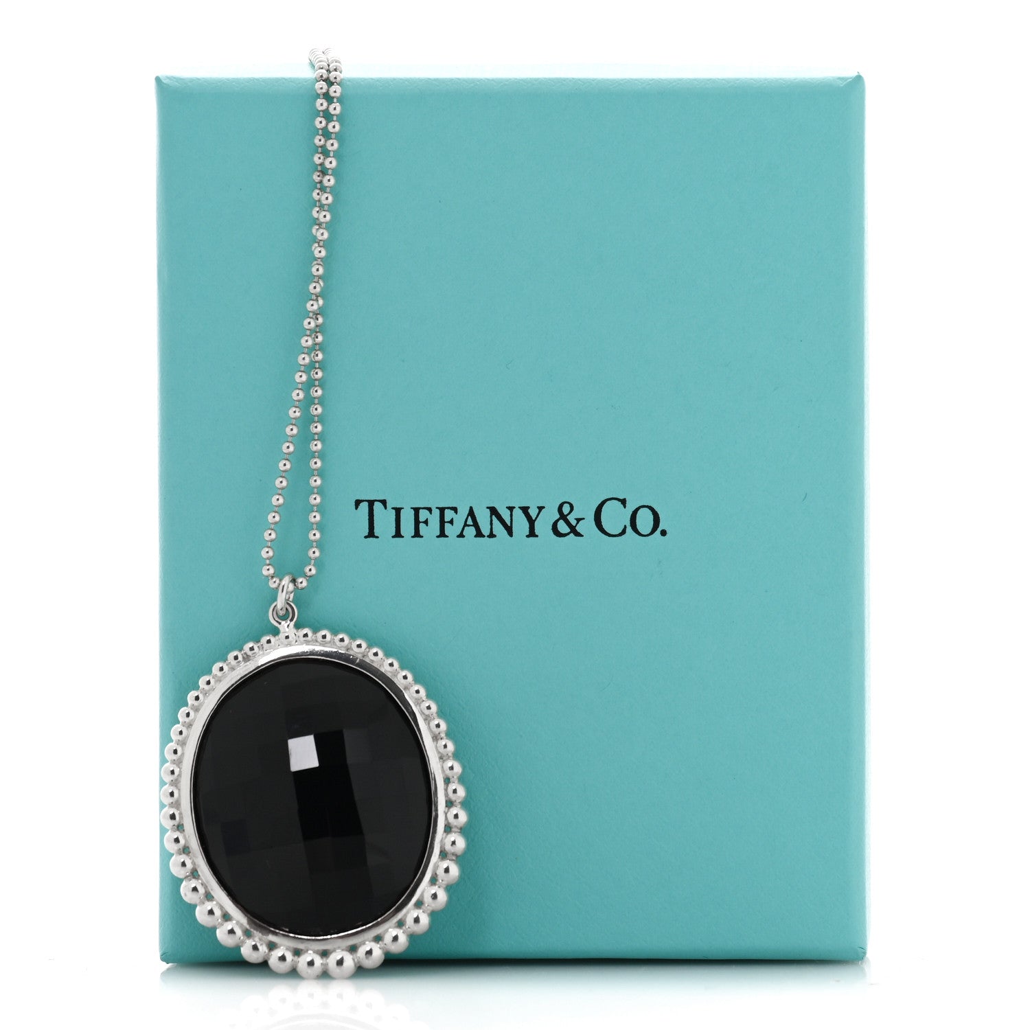 Tiffany Sterling Silver Black Onyx Ziegfeld Oval Pendant Necklace 5 of 5