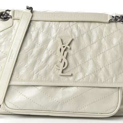 Saint Laurent Crinkled Calfskin Matelasse Monogram Medium Niki Chain Satchel Ivory 9 of 9
