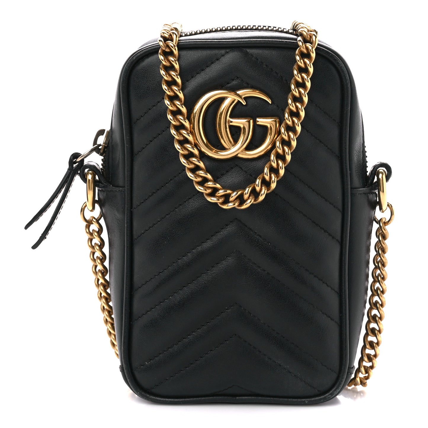 Calfskin Matelasse Mini GG Marmont Crossbody Bag Black