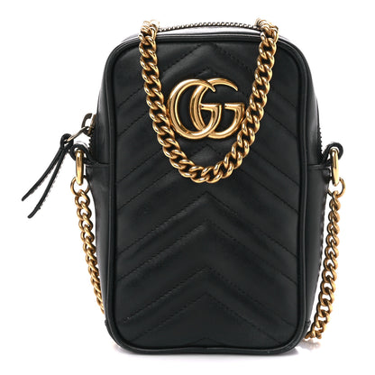 Gucci Calfskin Matelasse Mini GG Marmont Crossbody Bag Black 1 of 9