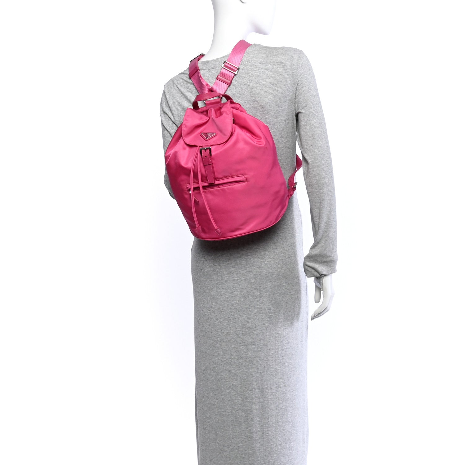 Prada Tessuto Nylon Saffiano Vela Medium Backpack Fuxia 2 of 11