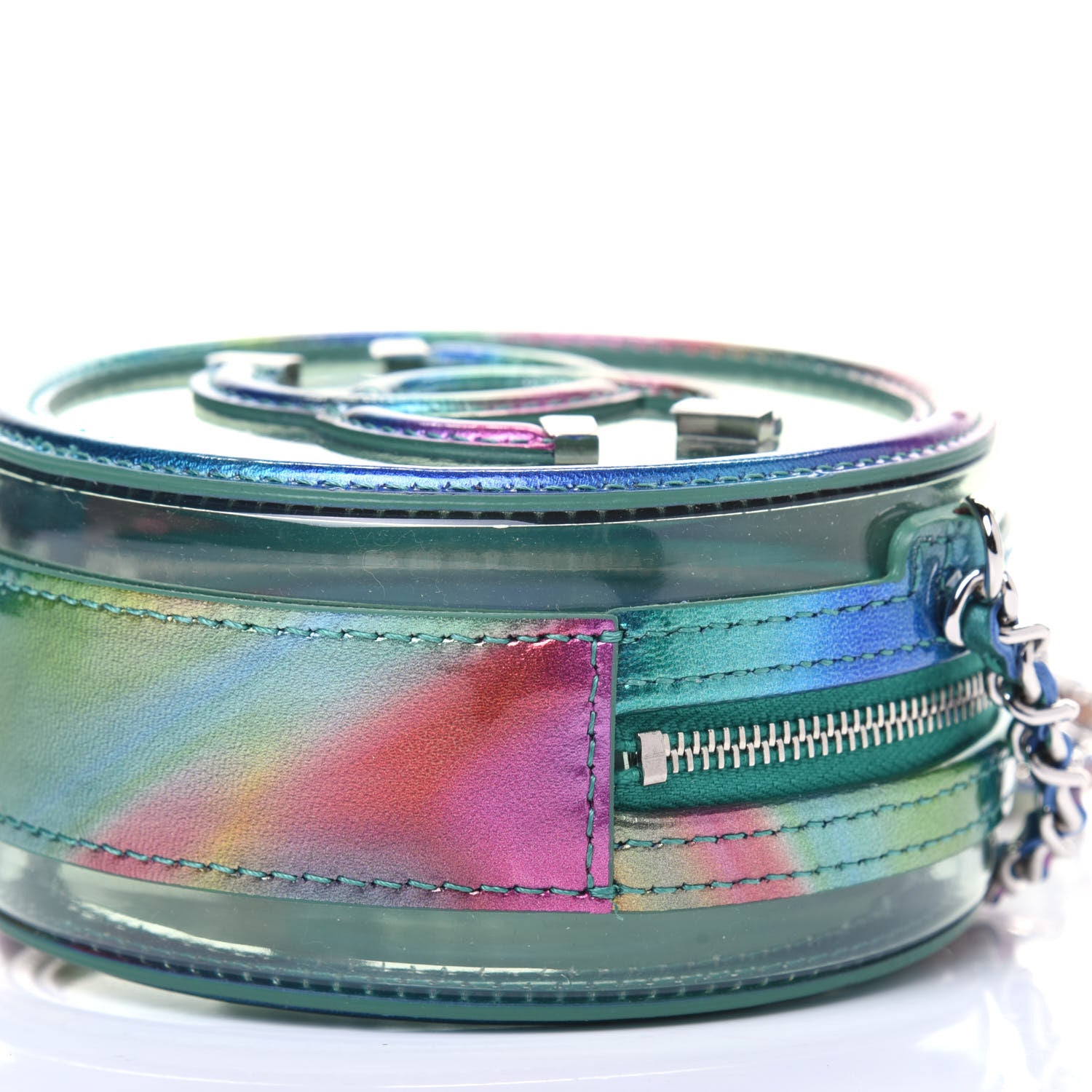 Chanel PVC Calfskin Lambskin Quilted Round Filigree Clutch With Chain Green 9 of 11