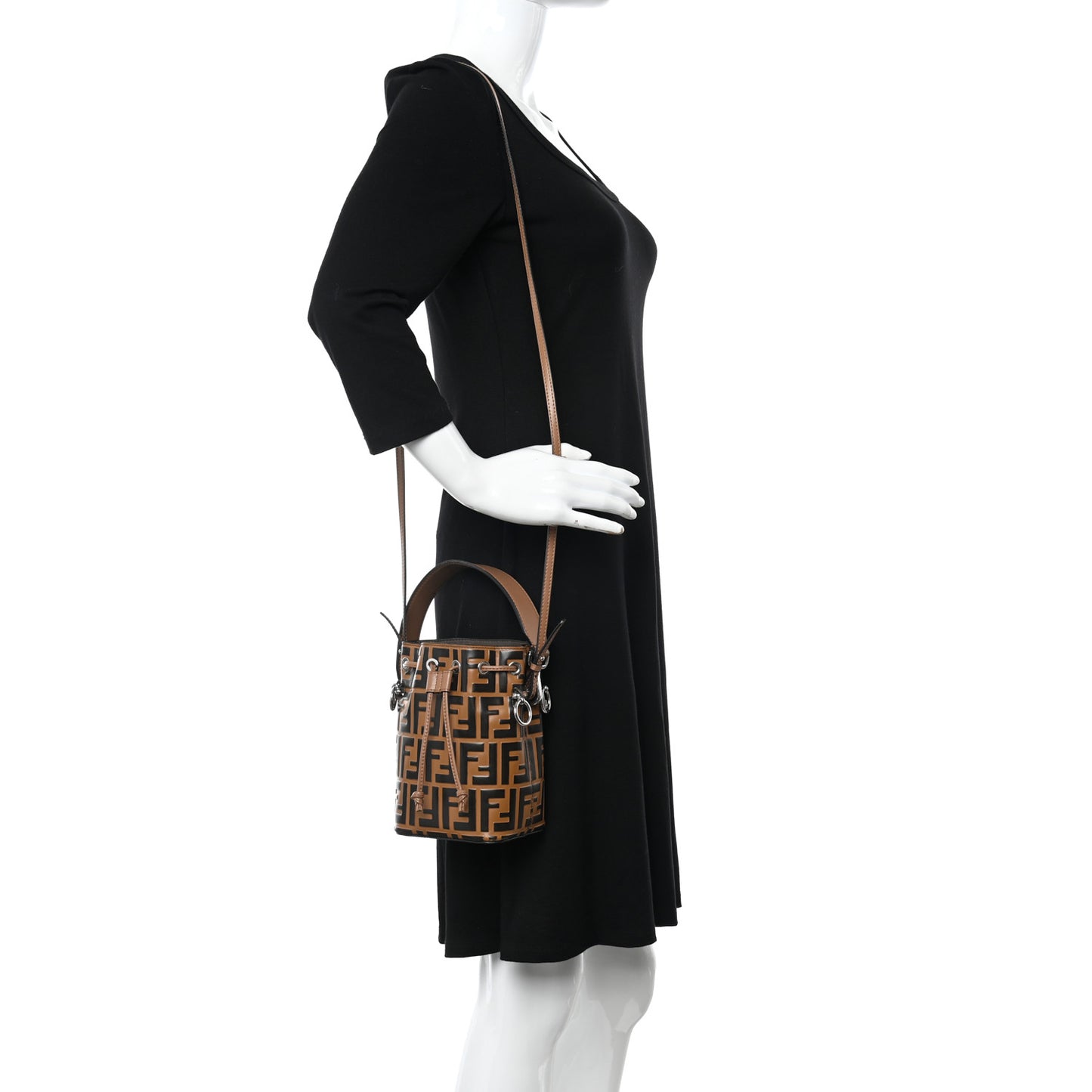 Vitello Liberty F is Fendi Bi-Color FF 1974 Embossed Mini Mon Tresor Bucket Bag Tobaco Orzo